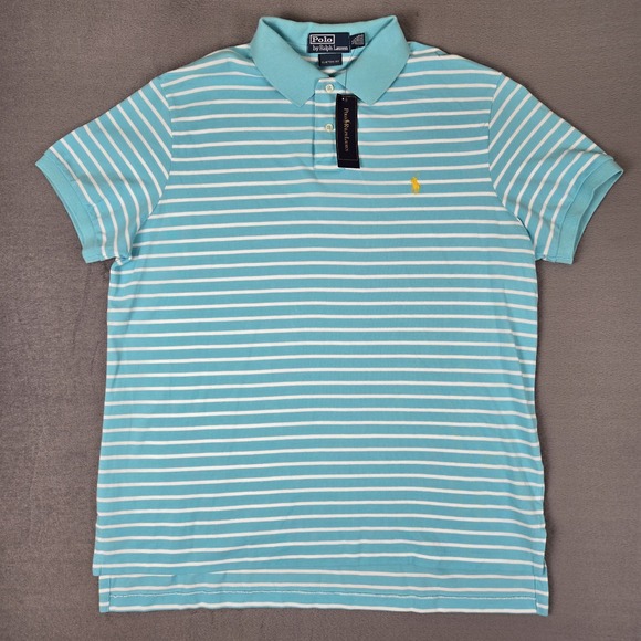NWT VTG Polo‎ Ralph Lauren Polo Shirt Mens XL Blue White Striped Custom Fit Pony